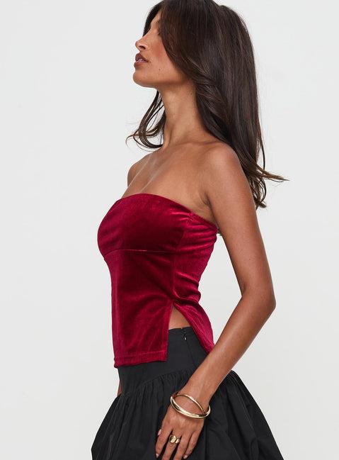 Janece Strapless Velvet Top Red Product Image