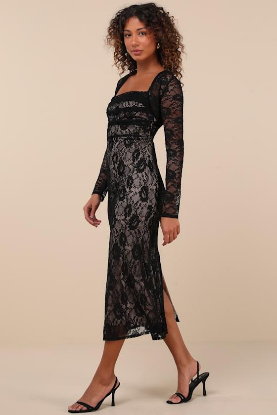 Certainly Iconic Black Lace Midi Dress and Shrug Set Product Image