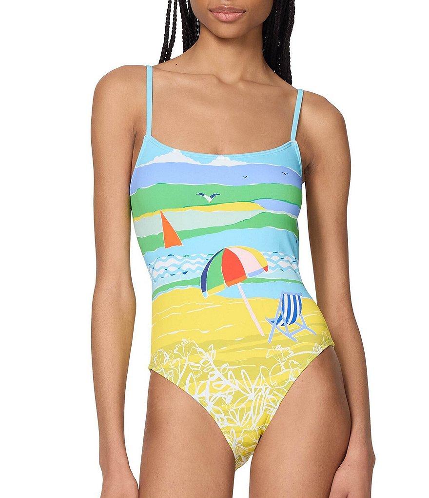 kate spade new york Summer Print Scoop Neck Open Back Tank One Piece Swimsuit Product Image