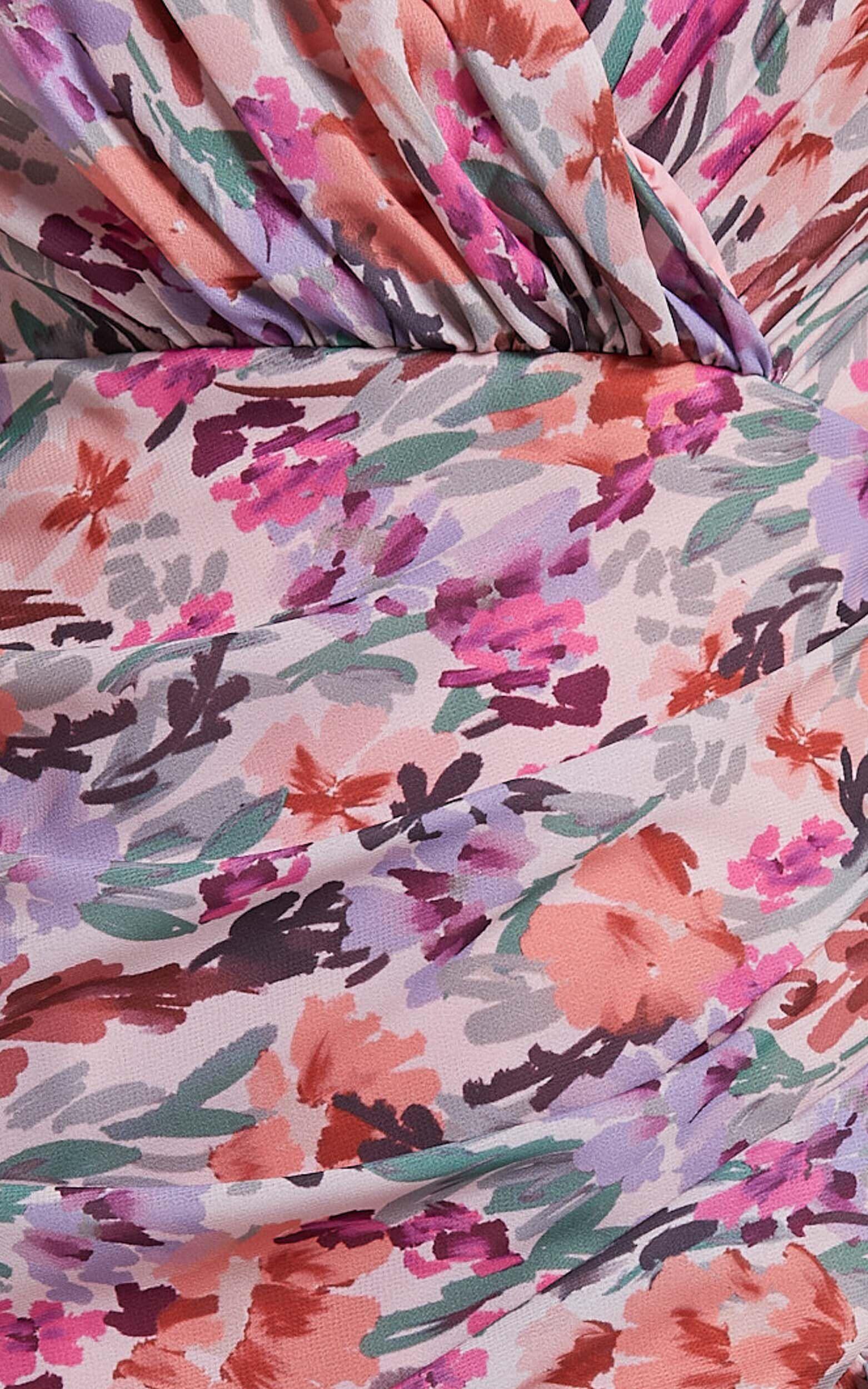 Mayslie Mini Dress - Puff Sleeve Drape Dress in Monet Floral Product Image