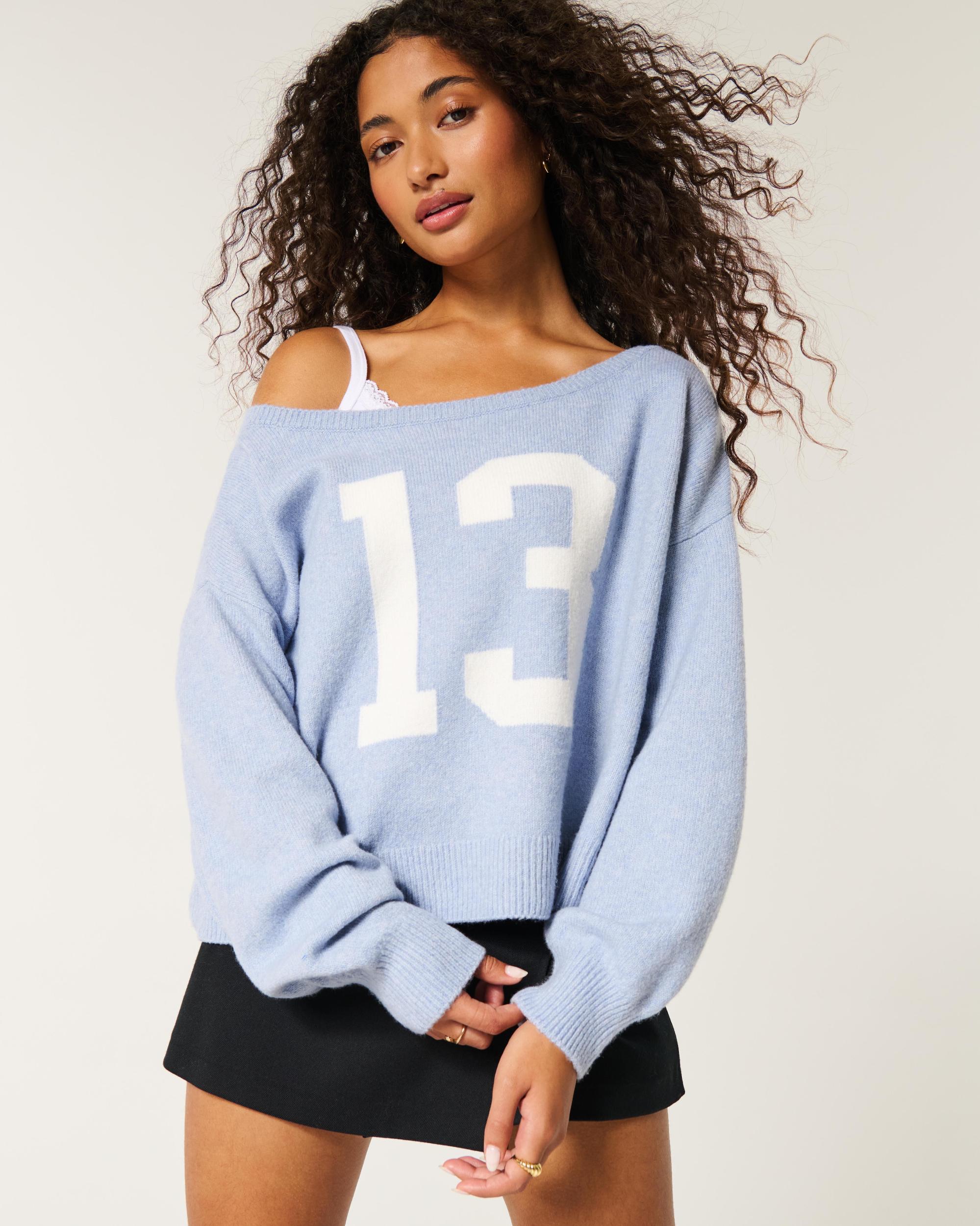 Hollister Comfy Cloud Easy Off-the-Shoulder Deer Graphic Sweater Product Image