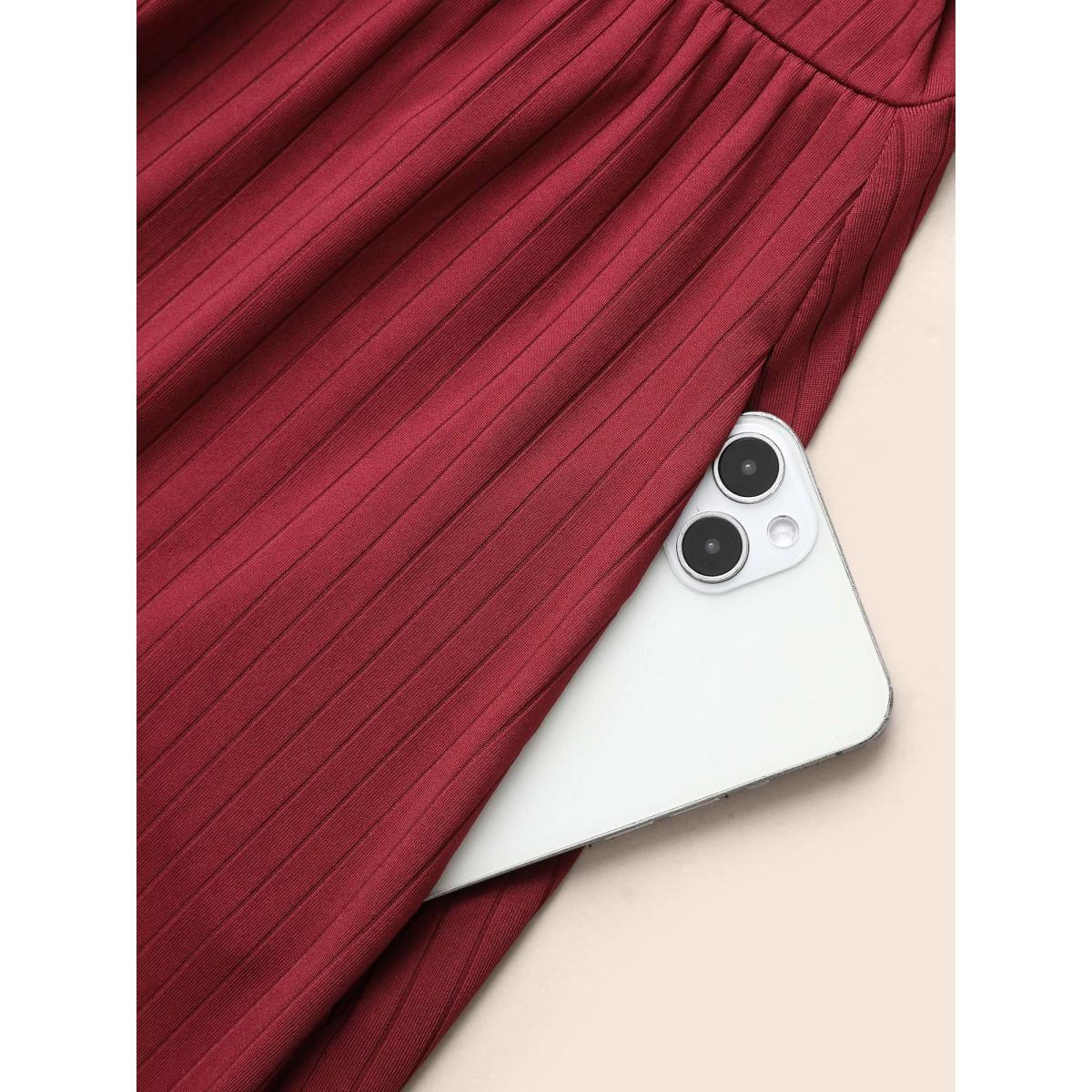 Plus Size V Neck Button Detail Rib Knit Dress Burgundy Women Casual Texture V-neck Long Sleeve Curvy BloomChic 22-24/3X Product Image