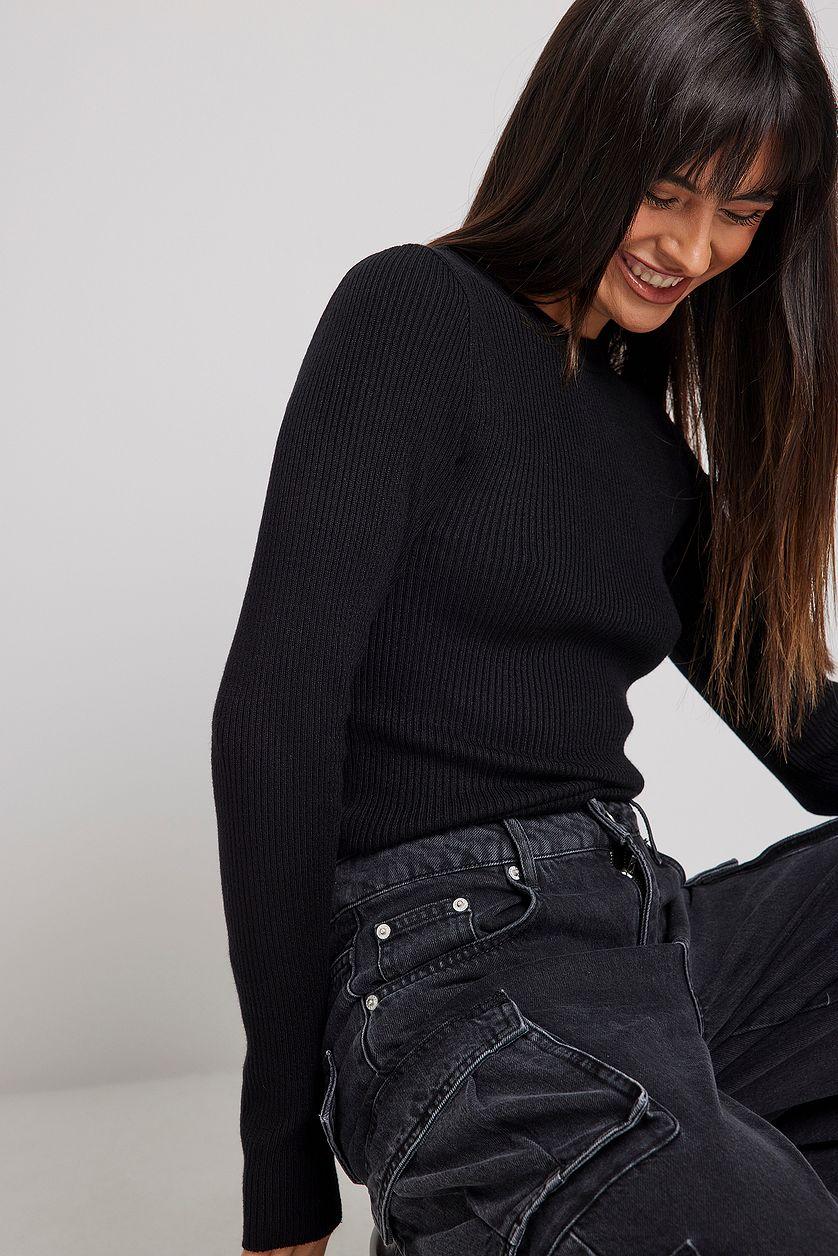 Ribbed Knitted Round Neck Sweater Product Image