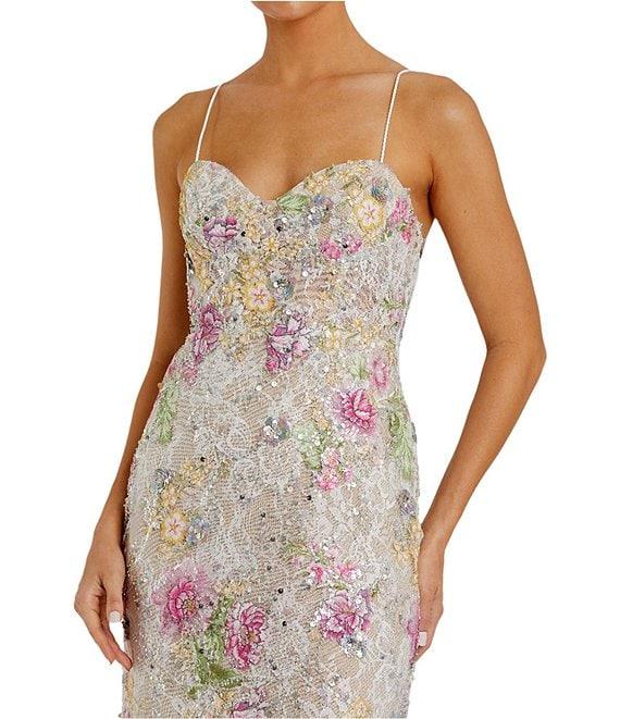 Mac Duggal Embellished Lace Floral Print Sweetheart Neck Sleeveless Gown Product Image
