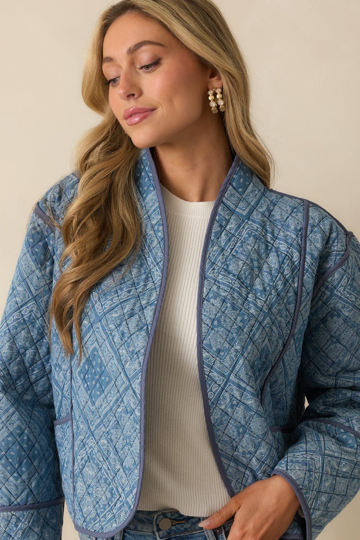 All You Do Light Blue Quilted Jacket Product Image