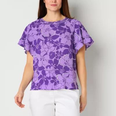 Liz Claiborne Womens Round Neck Short Sleeve Blouse Product Image