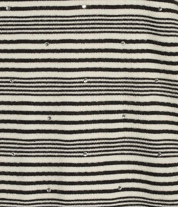 KARL LAGERFELD PARIS Knit Stripe Crew Neck Short Sleeve Contrast Trim Sweater Product Image