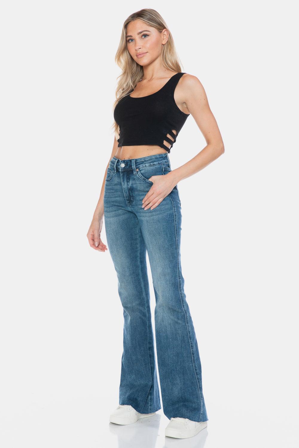 88472   Paislee Mid-Rise Tummy Control Cut Hem Flare Judy Blue Jeans Product Image