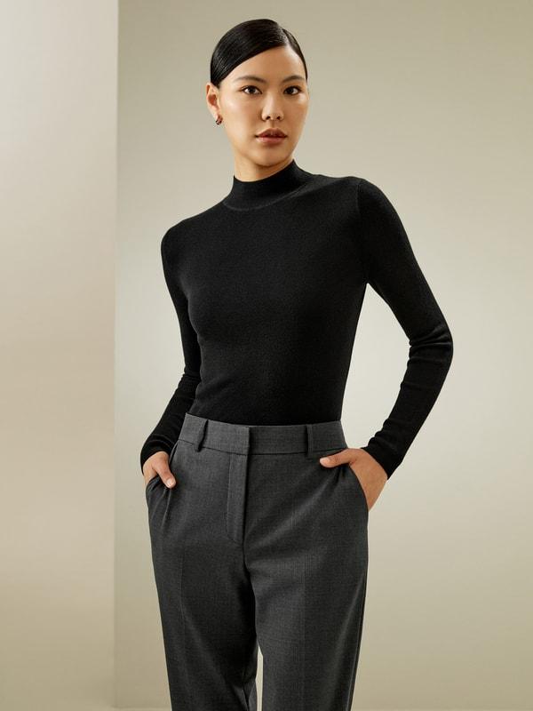 LILYSILK Womens Cashmere Pullover - Black Cashmere Silk - Lightweight Autumn and Winter Top M Product Image