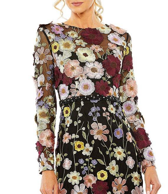Mac Duggal Floral Embroidered Boat Neck Long Sleeve Midi Dress Product Image