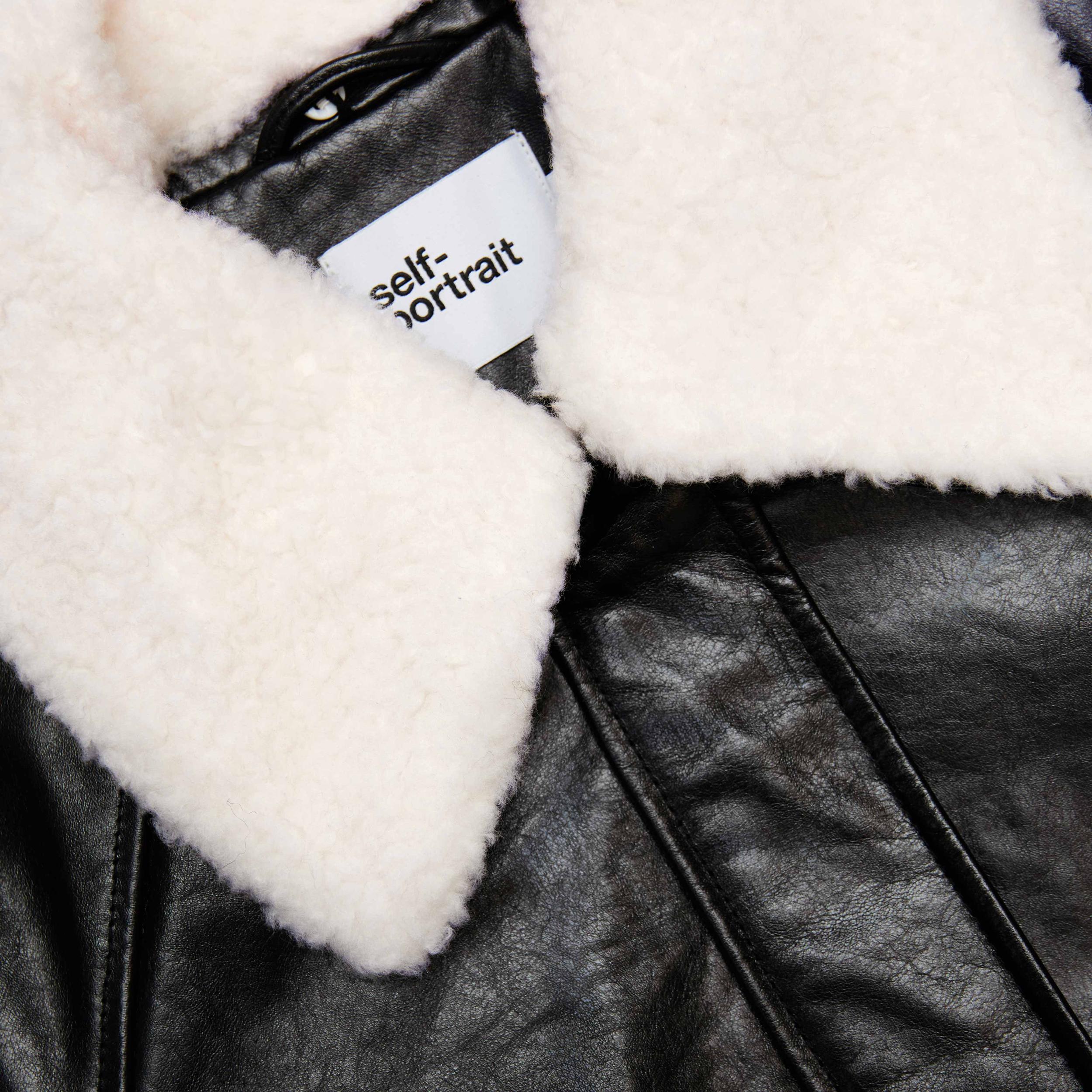 Black Leather Fur Collar Jacket Product Image
