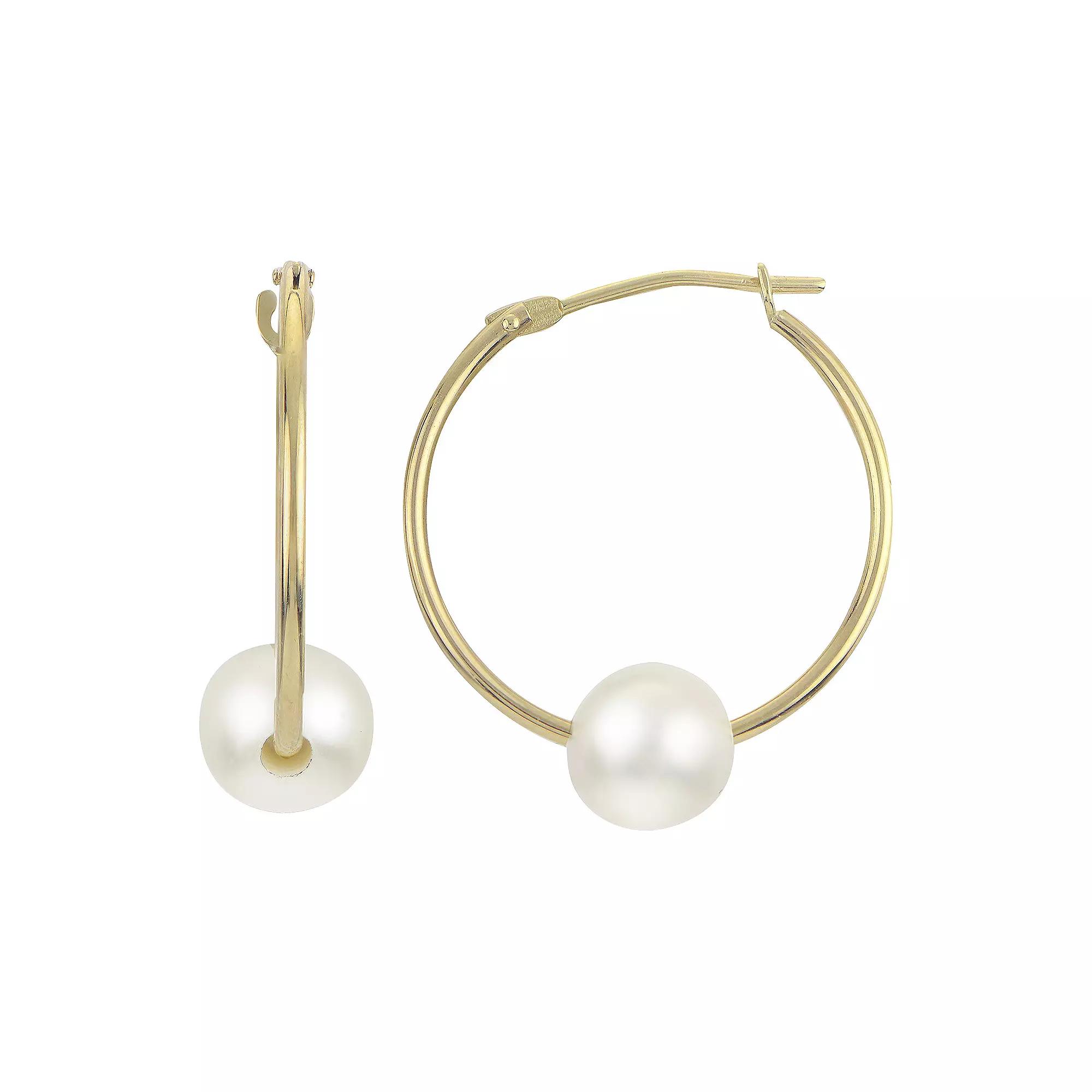 PearLustre by Imperial 14Kt Gold Freshwater Cultured Pearl Hoop Earrings, Womens, 14k Gold Product Image