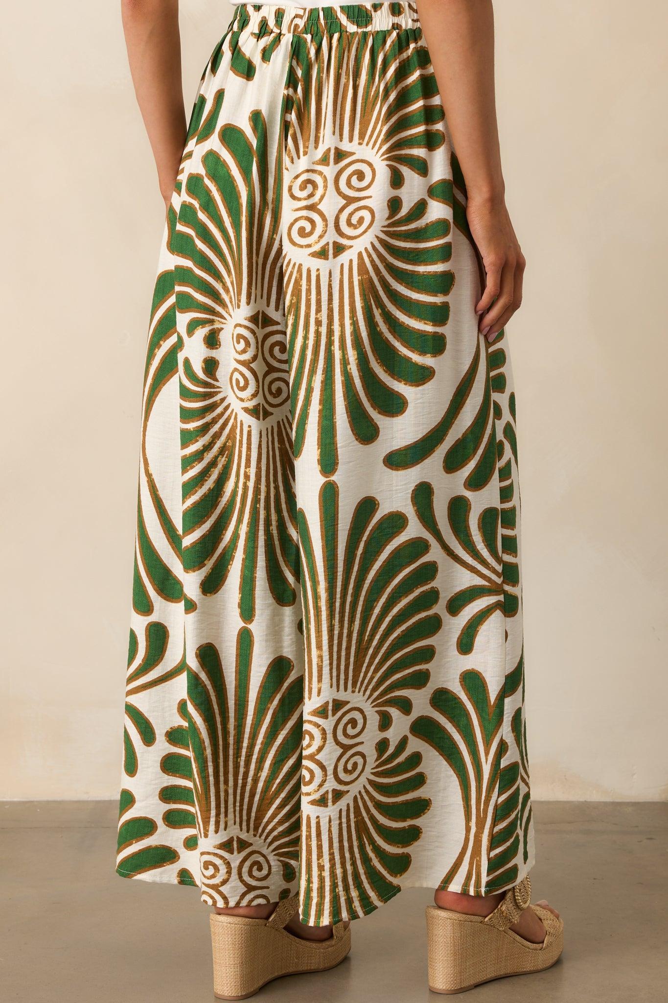 Endless Days Green Abstract Print Wide Leg Drawstring Pants Product Image