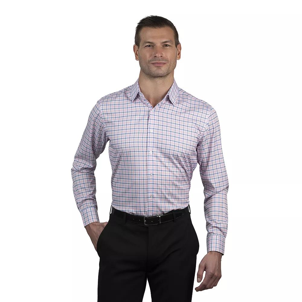 Men's Nautica Wrinkle Free Performance Slim-Fit Dress Shirt, Size: Medium-34/35, Pink Blue Plaid Product Image