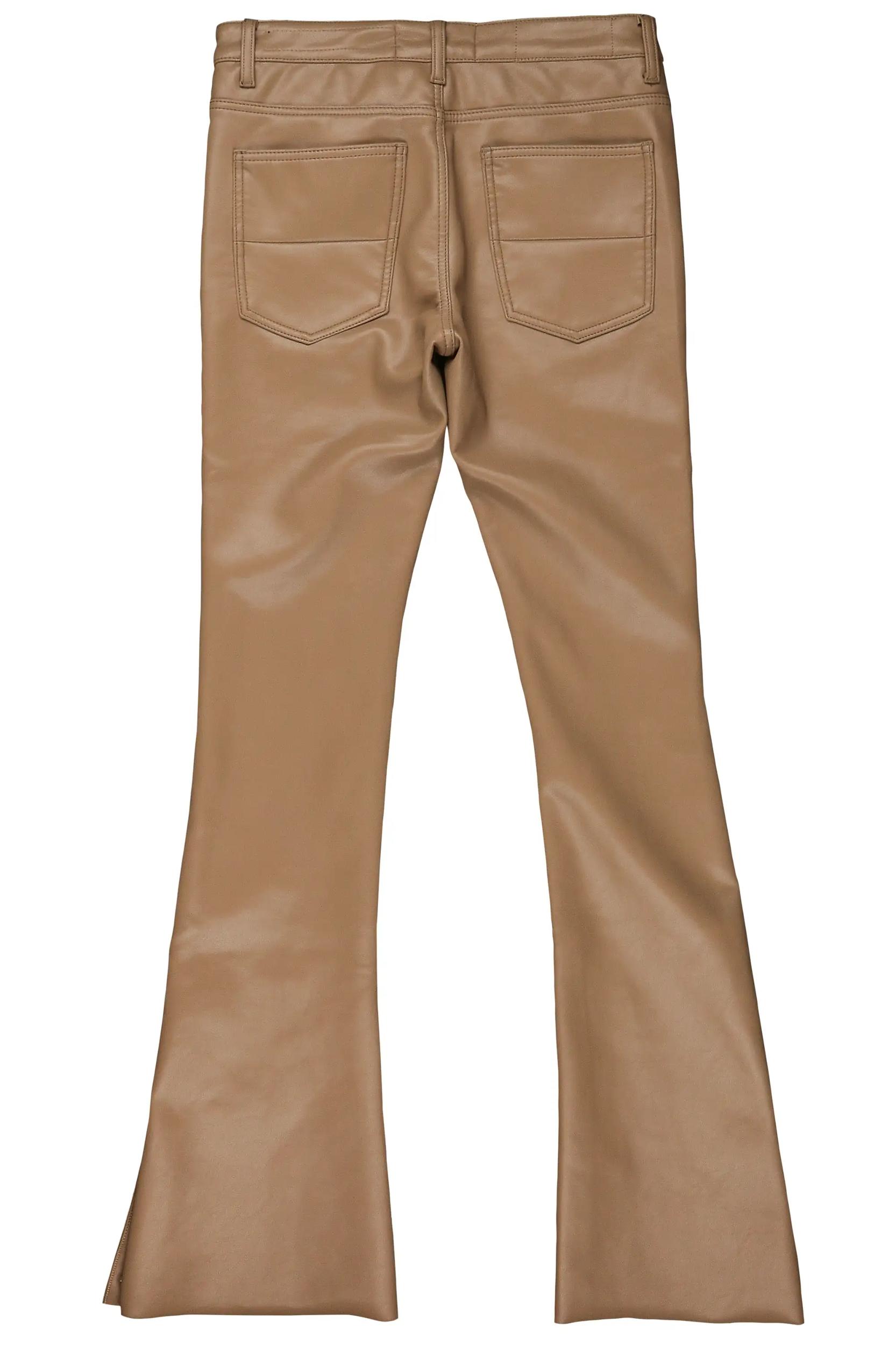 Ennis Beige PU Stacked Flare Jean Male Product Image