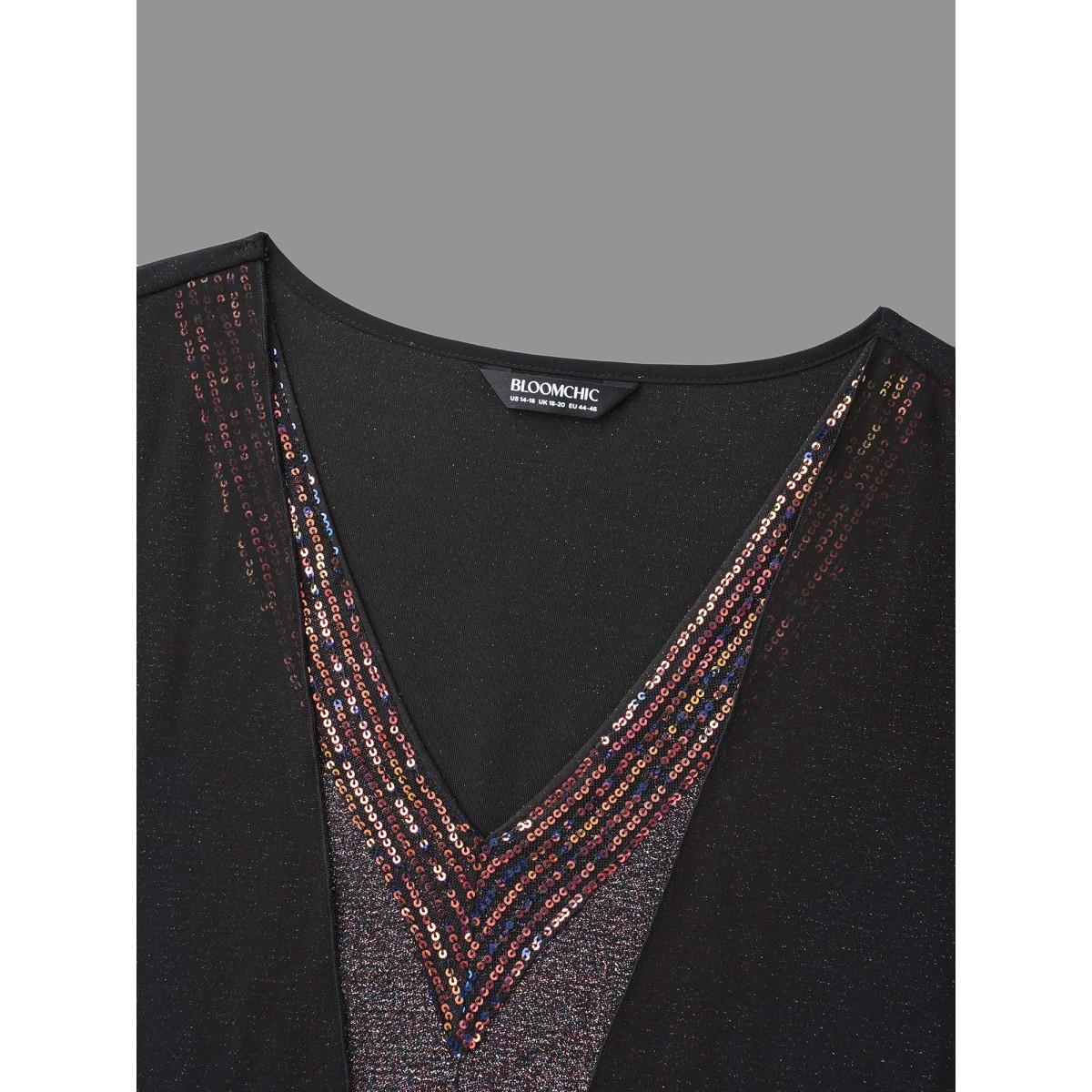 Plus Size 2-In-1 Sequin Patchwork Mesh Dress Black Women Cocktail Texture Party Curvy Bloomchic 14-16/1X Product Image