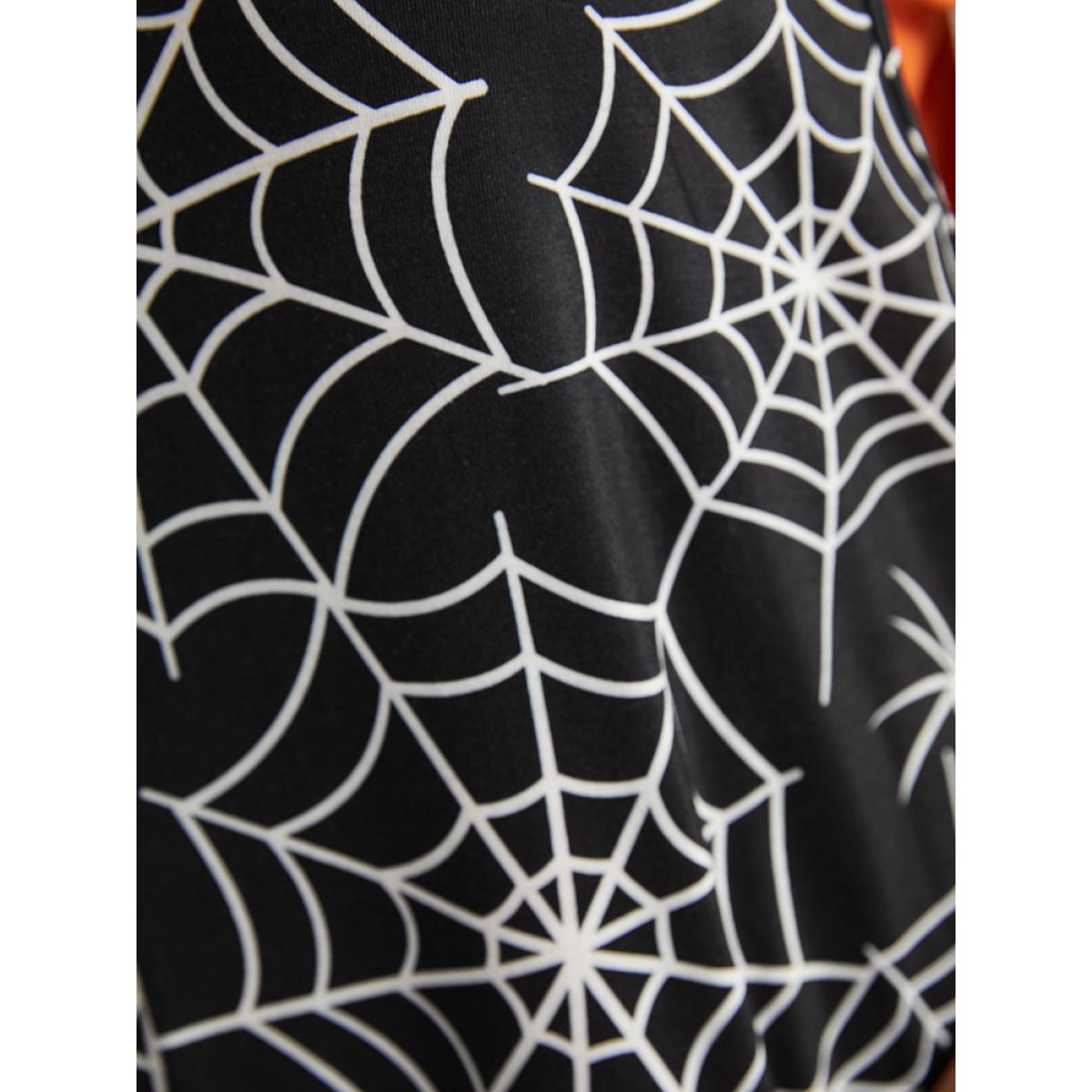 Plus Size DarkGreen Halloween Spider Web Print Pocket Overall Cami Jumpsuit Women Casual Sleeveless Spaghetti Strap Festival-Halloween Loose Jumpsuits BloomChic 22-24/3X Product Image