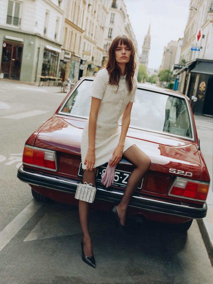 Cream Textured Knit Mini Dress Product Image