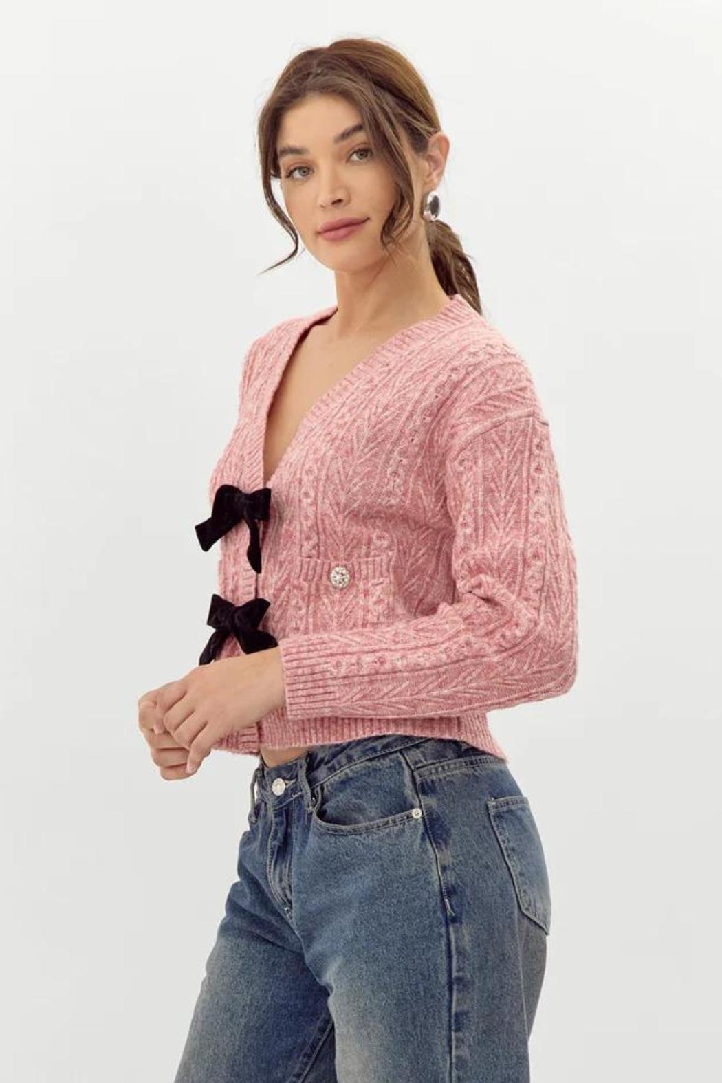 "Lauren" Bow Jeweled Cardigan Product Image