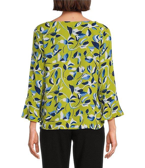 Investments Woven Painted Leaves 3/4 Ruffle Sleeve Cowl Neck Top Product Image