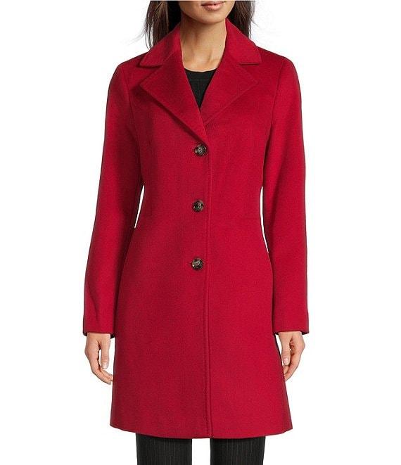 Donna Karan Wool Cashmere Blend Notch Collar Button Front Reefer Coat Product Image