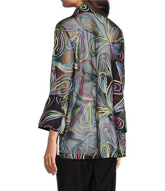 Ali Miles Point Collar 3/4 Sleeve Mesh Soutache Embroidered Jacket Product Image