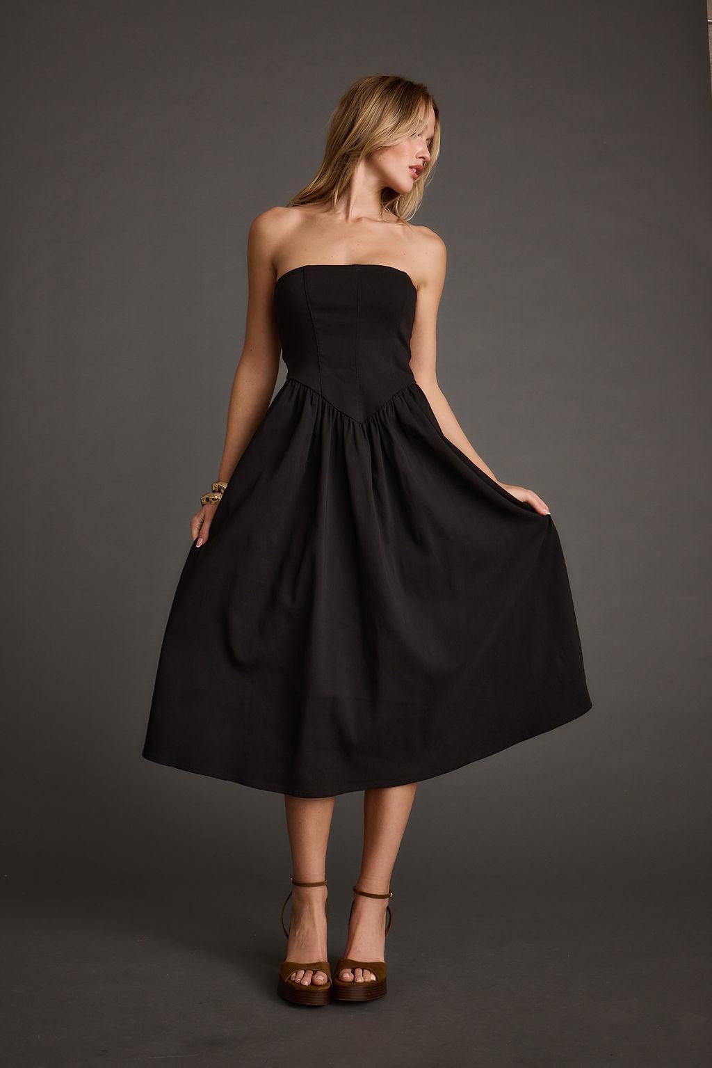 Blaire Strapless Drop Waist Midi Dress Product Image