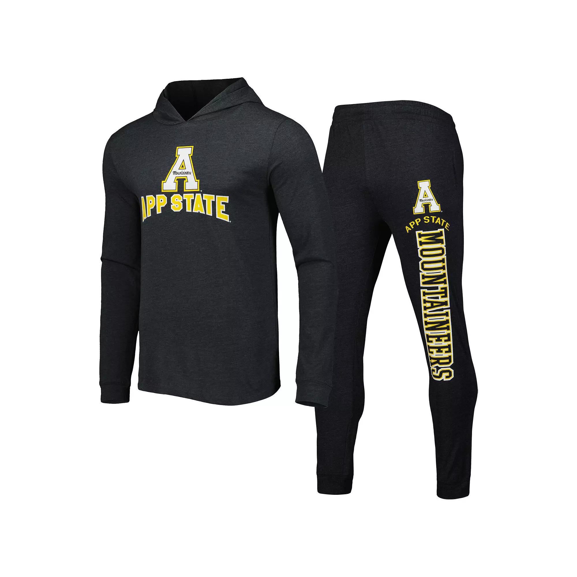 Men's Concepts Sport Black/Charcoal Appalachian State Mountaineers Meter Pullover Hoodie & Joggers Sleep Set,  Product Image