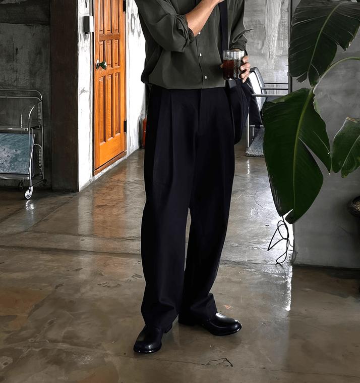 RT No. 10927 FOLDED PLEATED STRAIGHT PANTS Product Image