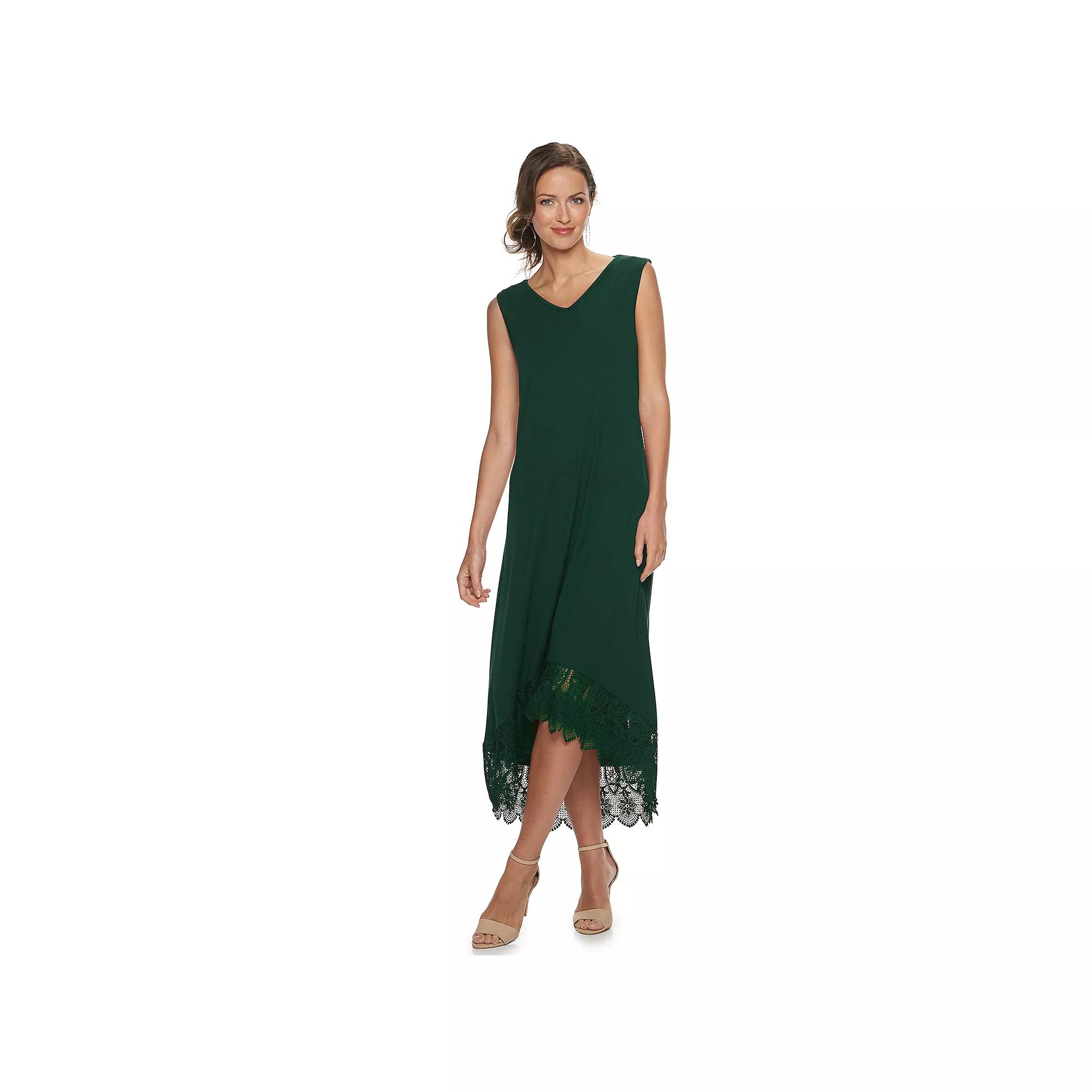 Women's Nina Leonard Crochet-Hem Midi Dress, Size: Medium, Green Product Image