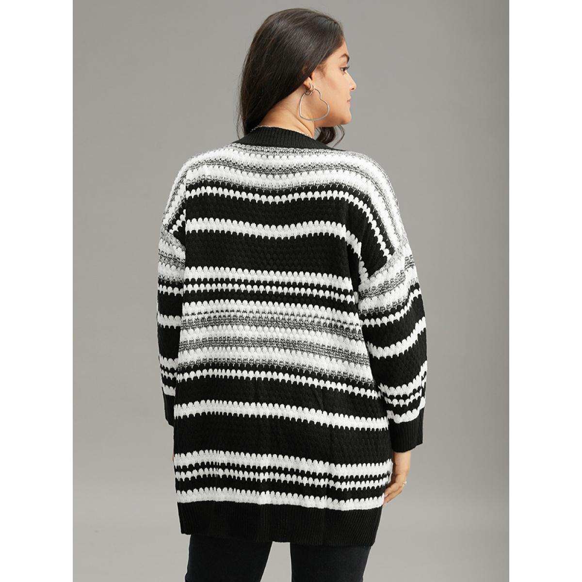 Plus Size Striped Patched Pocket Button Up Cardigan Multicolor Women Casual Loose Long Sleeve Dailywear Cardigans BloomChic 10/M Product Image