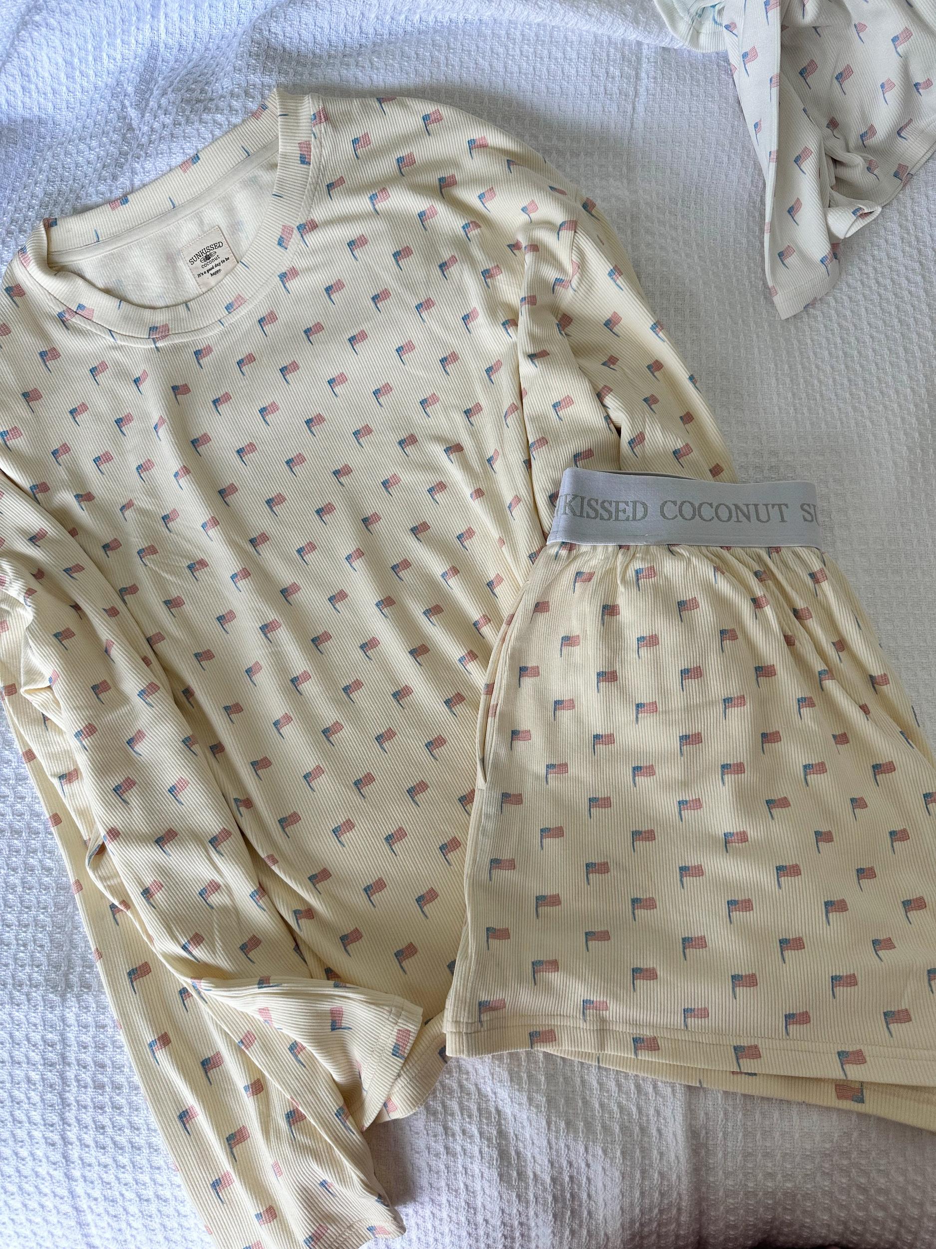 Pale Yellow American Flag Pajama Pattern Top Product Image