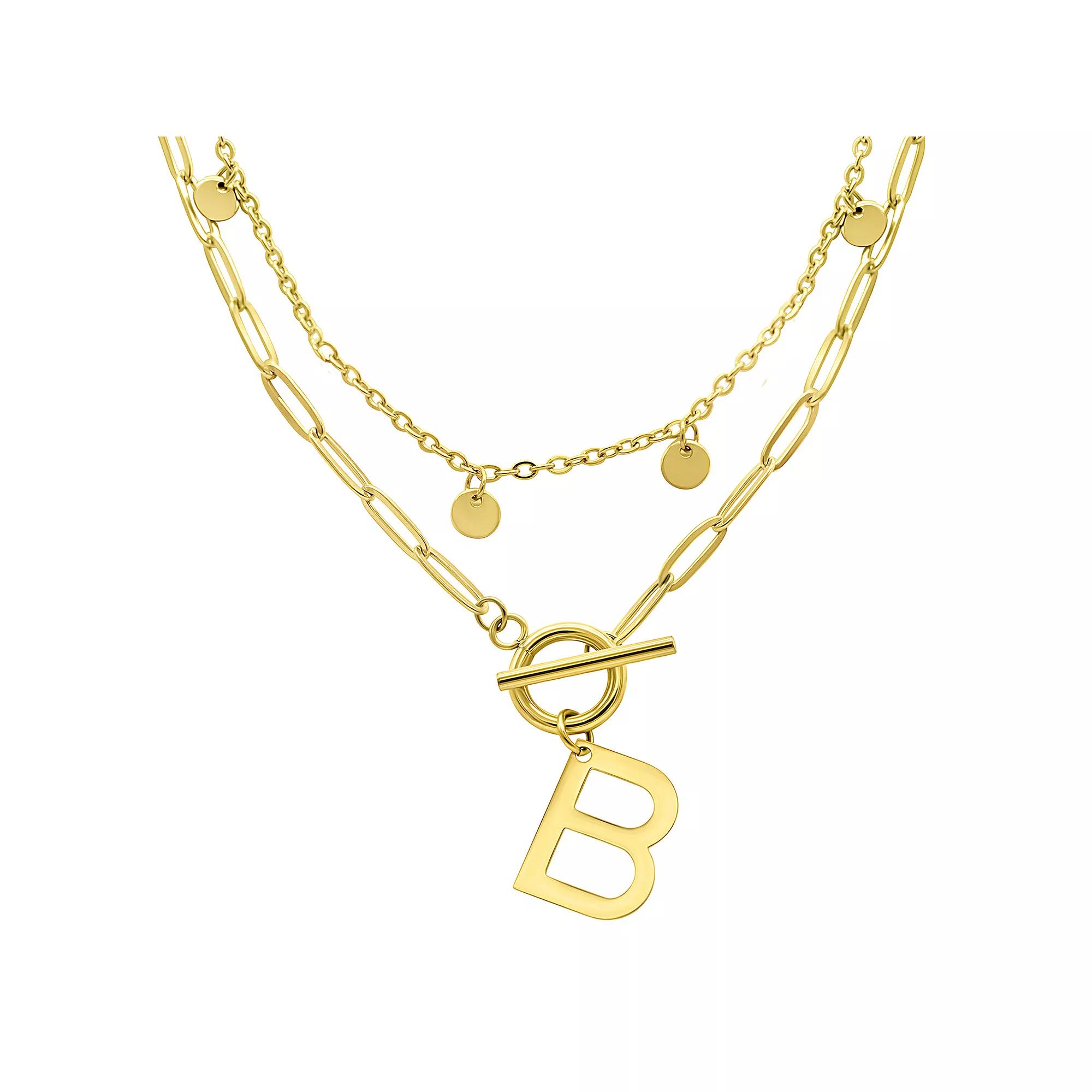 Adornia 14k Gold Plated Layered Initial Toggle Necklace, Women's, Size: 17-19" ADJ, B Product Image