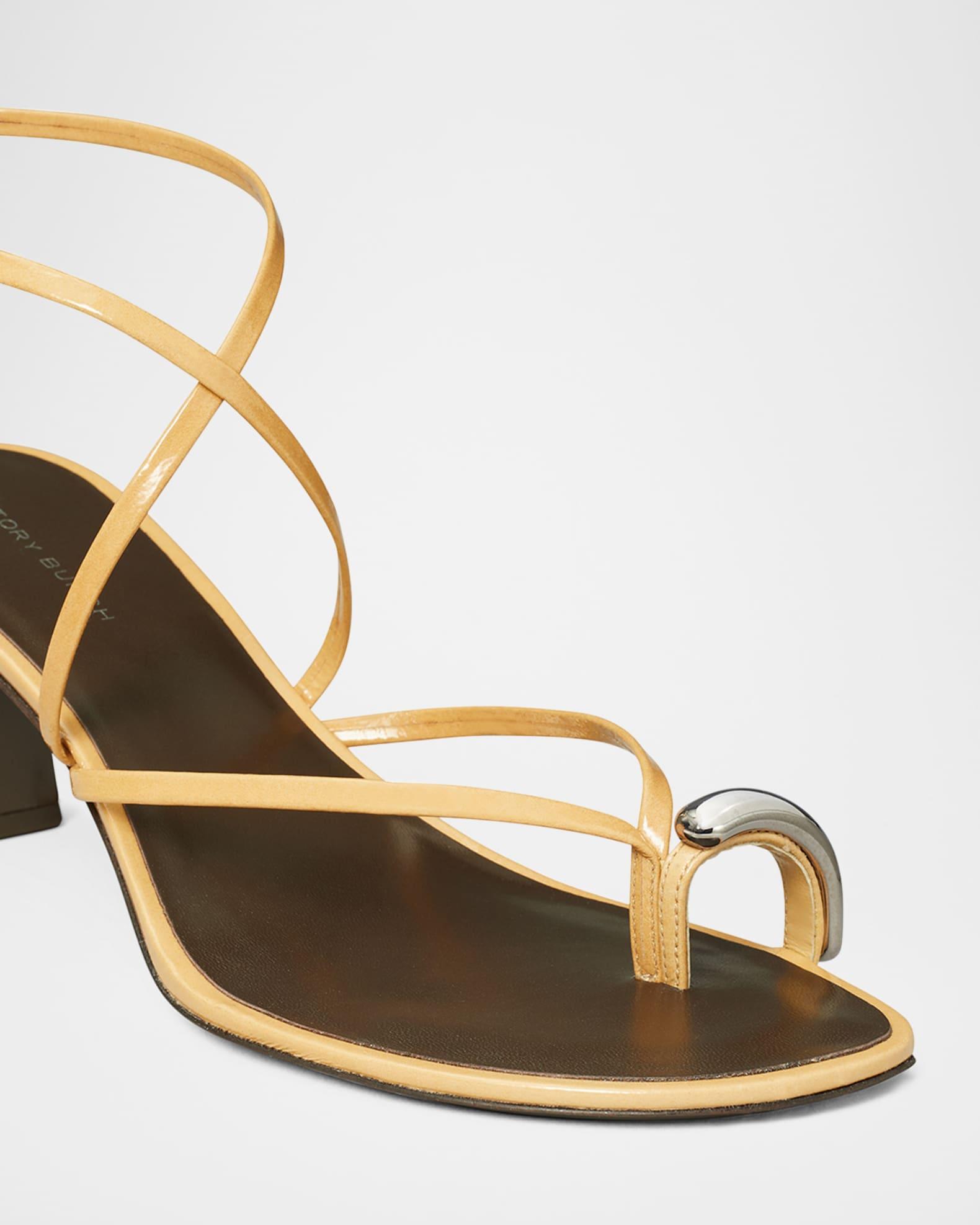 Pierced Leather Toe Ring Strappy Sandals Product Image