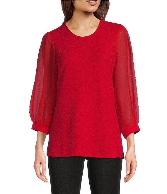 Calessa Textured Knit Crew Neck Balloon Sleeve Top Product Image