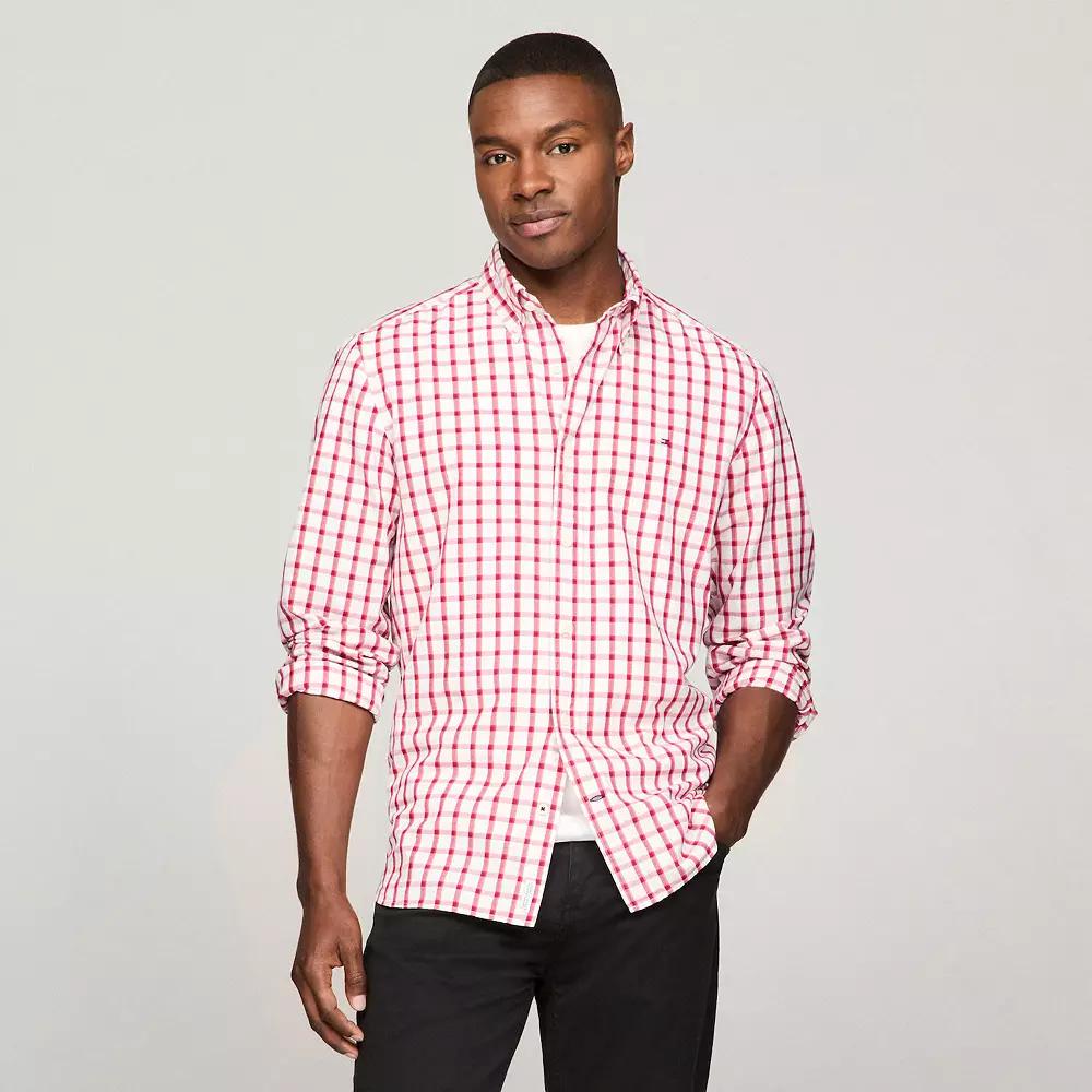 Men's Tommy Hilfiger Stretch Poplin Woven Button-Down Shirt, Size: Medium, Red Check Product Image