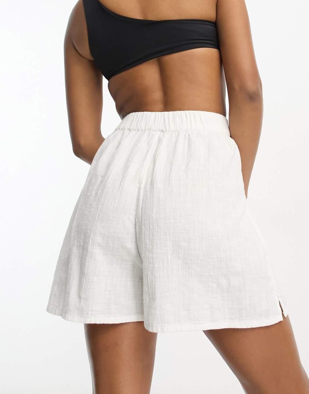 ASOS DESIGN Tall textured beach short in white - part of a set Product Image
