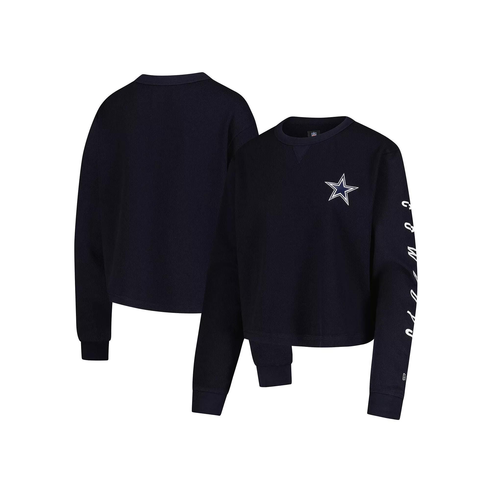 Women's New Era Navy Dallas Cowboys Thermal Cropped Long Sleeve T-Shirt,  Product Image