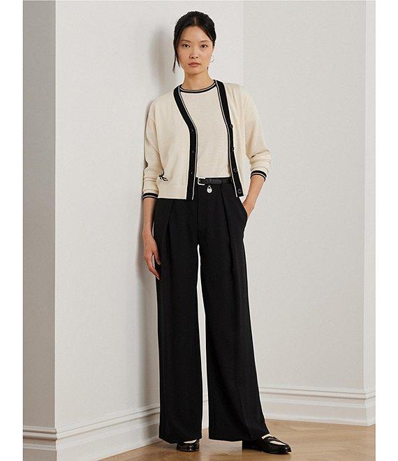 Lauren Ralph Lauren Petite Size Two-Tone Ribbed Crew Neck Short Sleeve Sweater Product Image