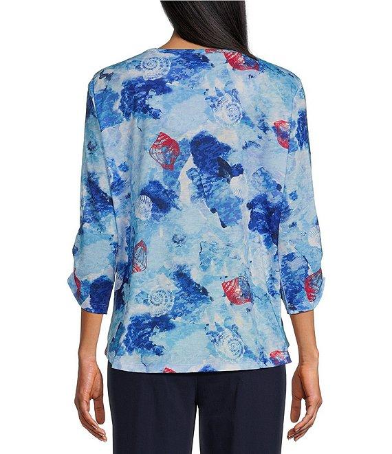 Allison Daley Petite Size Shell Melange Print 3/4 Sleeve Crew Neckline Knit Top Product Image