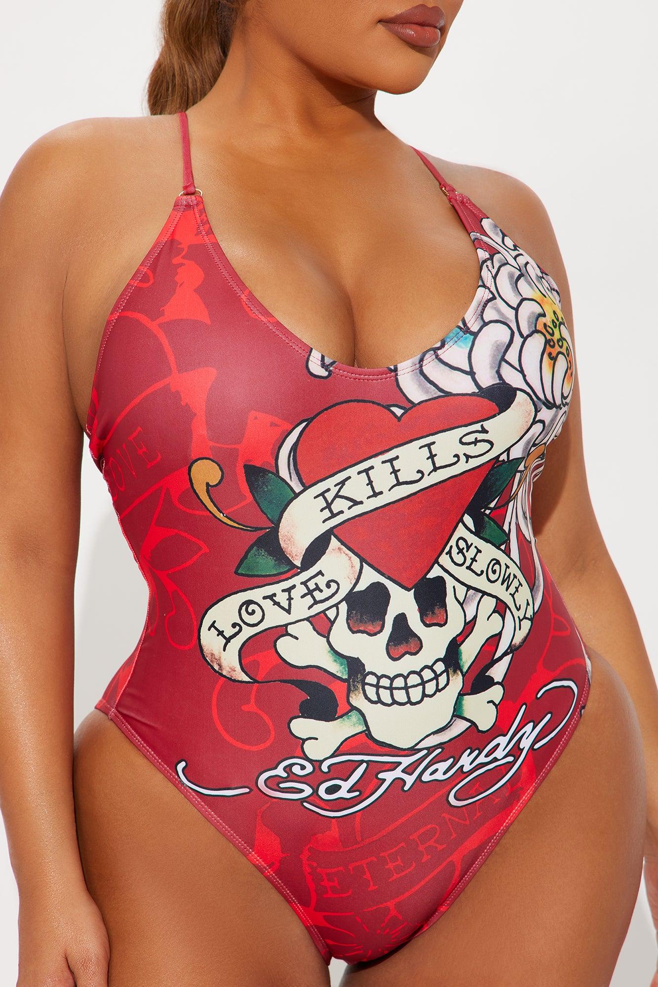 Ed Hardy Love Kills Slowly 1 Piece Swimsuit - Red/combo Female Product Image