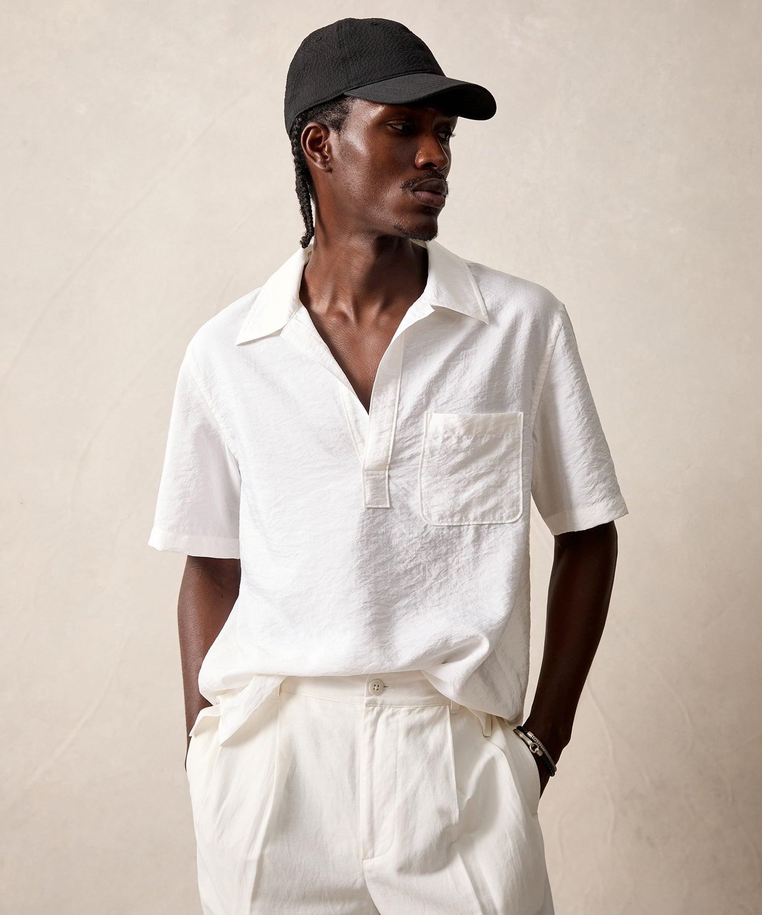 Italian Silk Popover Leisure Shirt in White Product Image