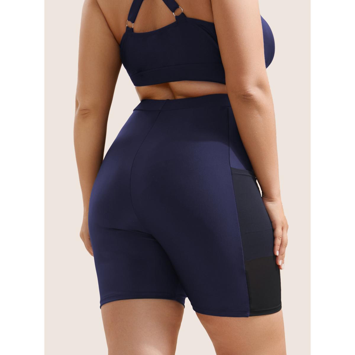Plus Size Plain Mesh Patchwork Patched Pocket Swim Bottoms Women's Swimwear Indigo Resort See through High stretch Skinny High Rise Slanted pocket Curve Swim Bottoms BloomChic 18-20/2X Product Image