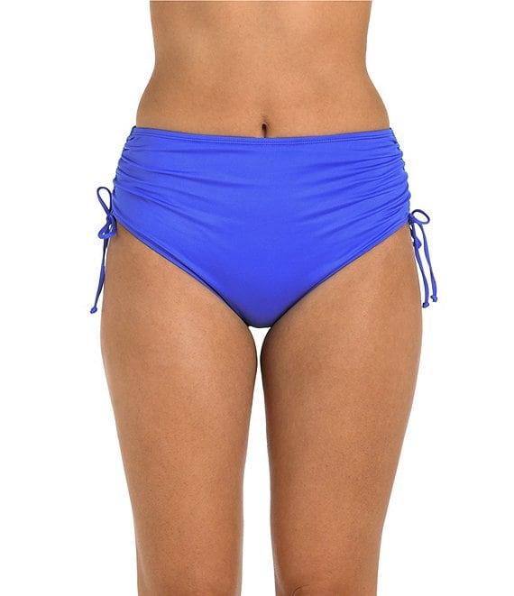 24th & Ocean Solid Mid Rise Adjustable Drawstring Tummy Control Hipster Swim Bottom Product Image
