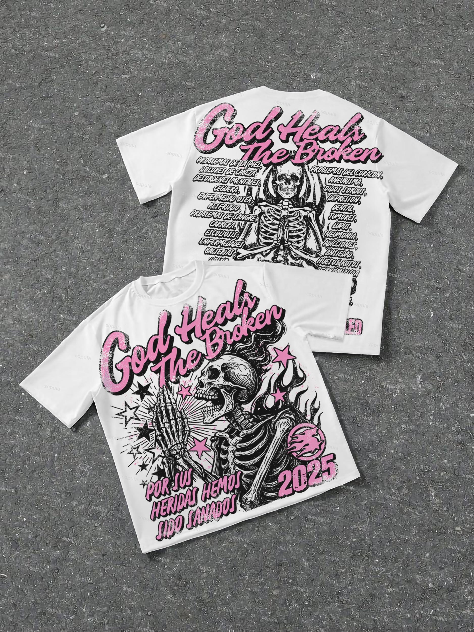 God Heals The Broken Vintage Graphic Casual Cotton T-shirt Product Image