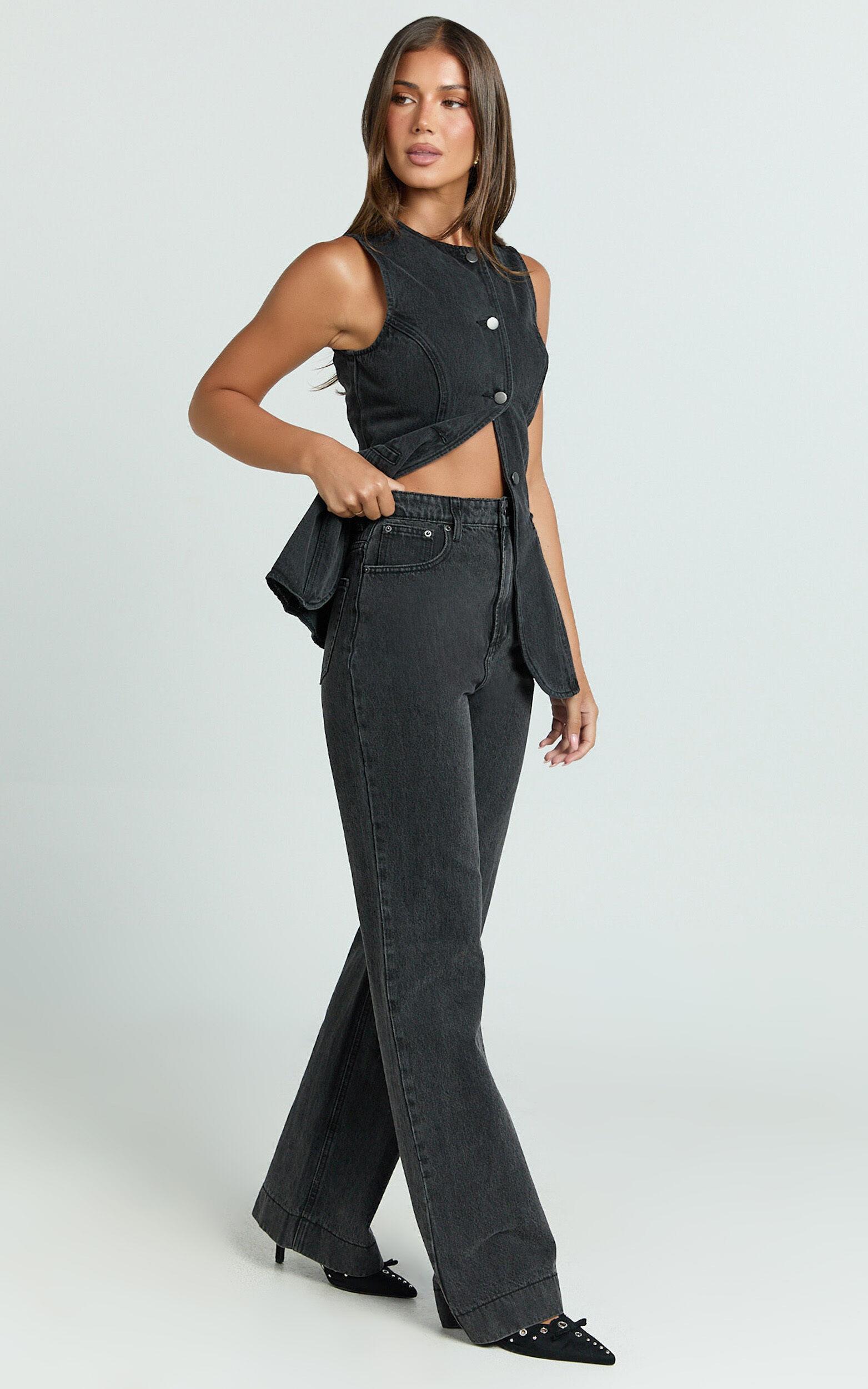 Emman Jeans - High Waisted Cotton Wide Leg Denim Jeans in Black Product Image