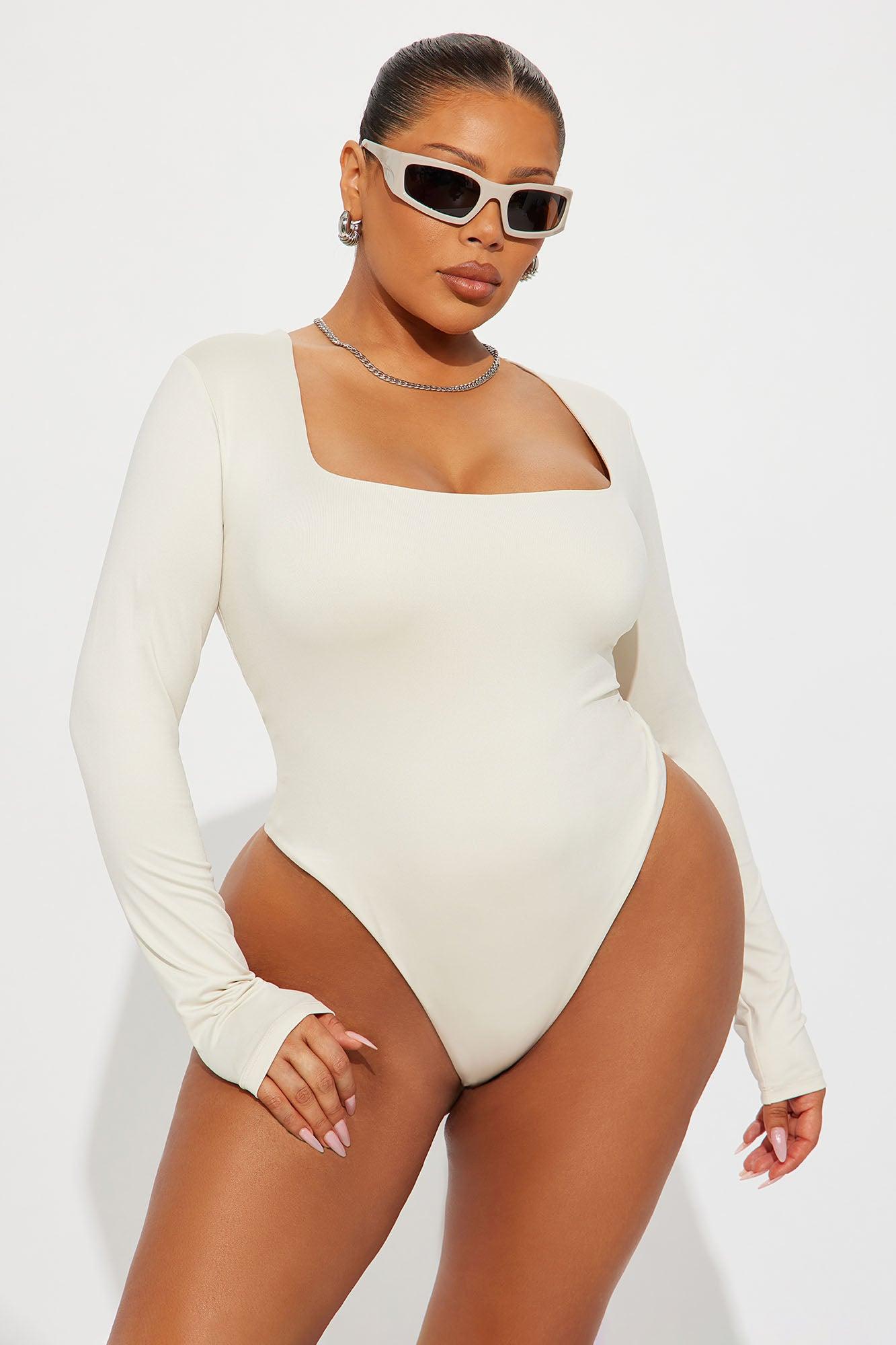 Contour Double Lined Long Sleeve Square Neck Bodysuit - Bone Female Product Image