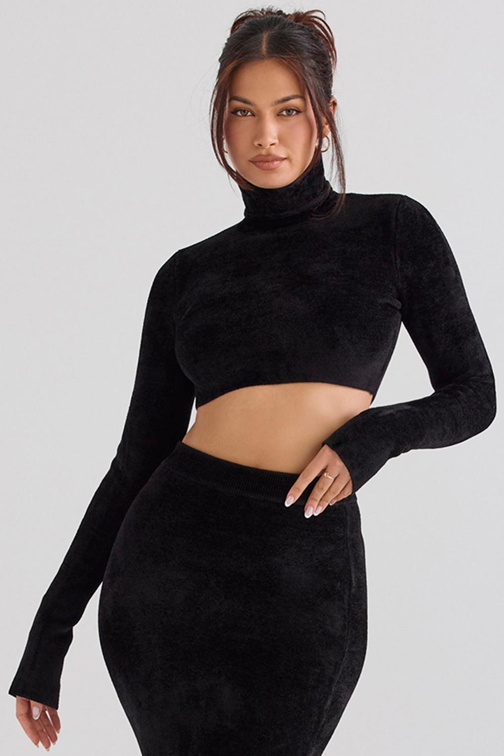 Suri  black chenille cropped top - sale Product Image