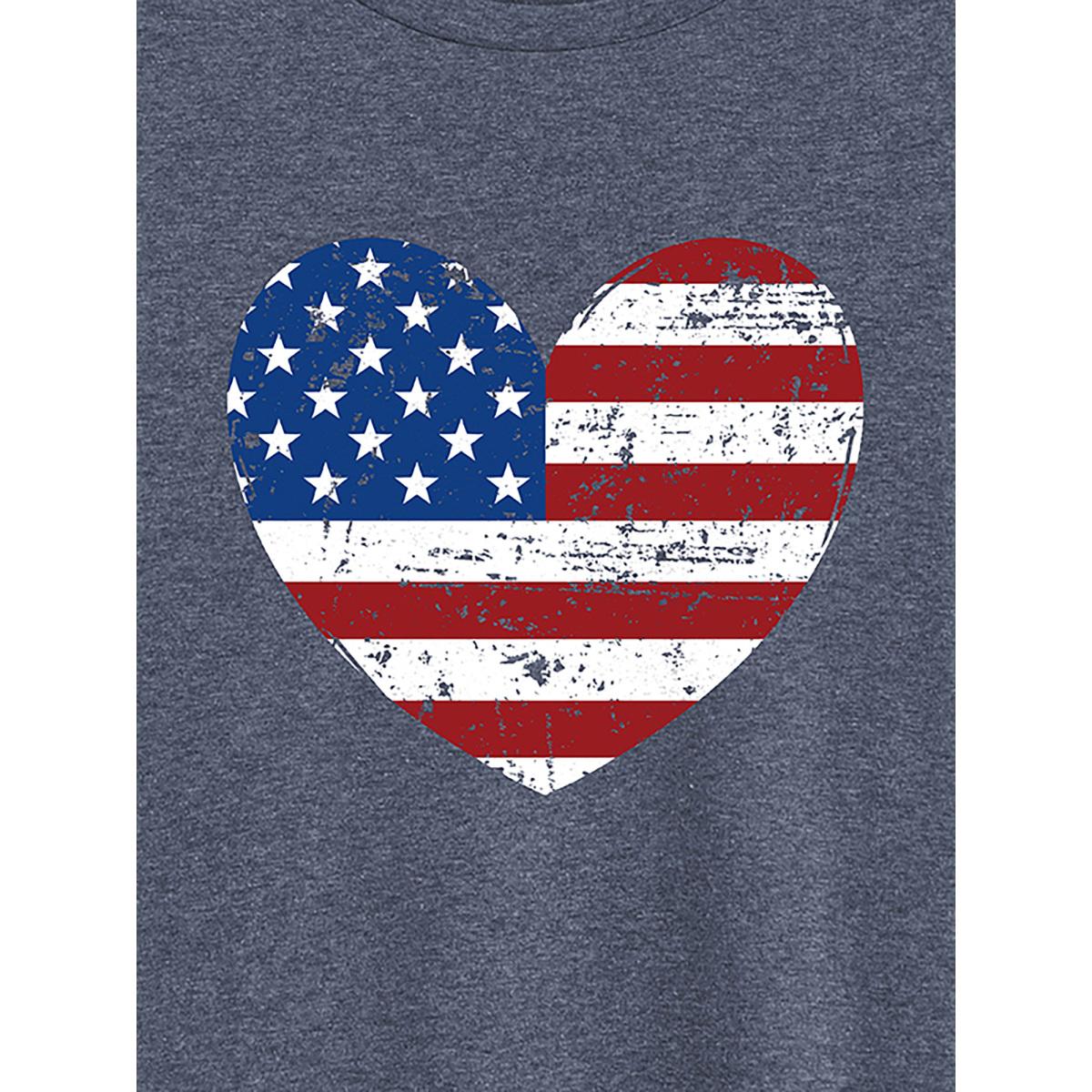 Plus Size Blue and Red Heart Crew Neck T-Shirt Indigo Women Leisure Non Country Round Neck Casual T-shirts BloomChic 28/5X Product Image