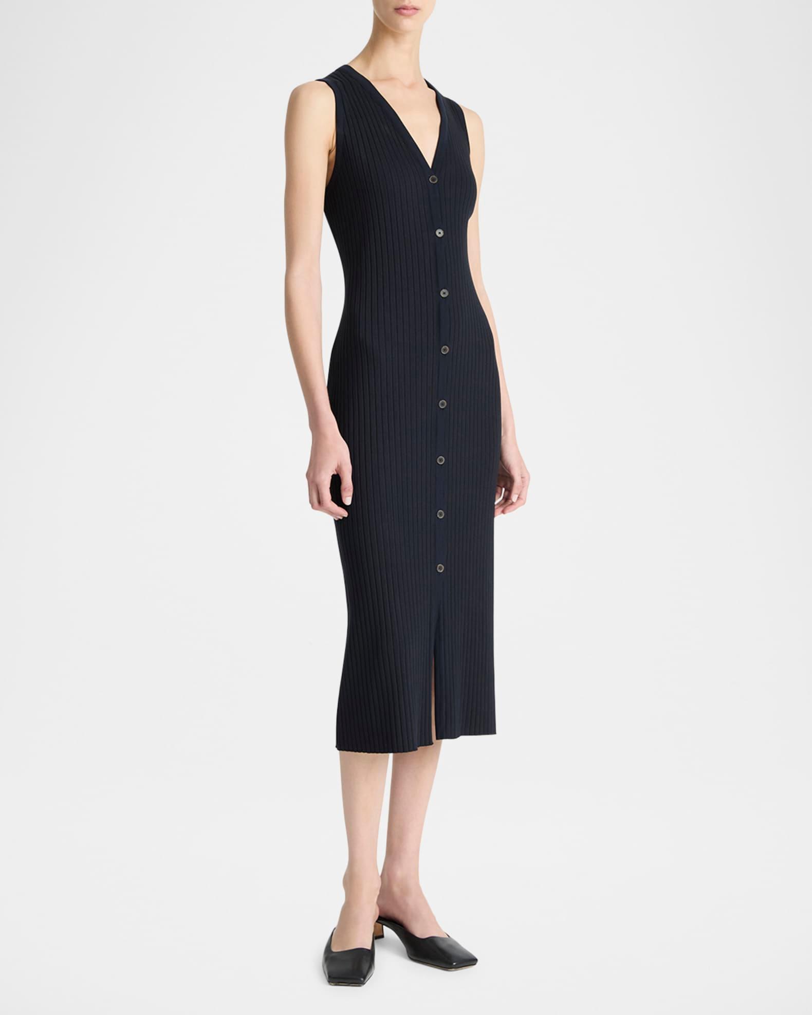 Sleeveless Ribbed Button-Front Dress Product Image